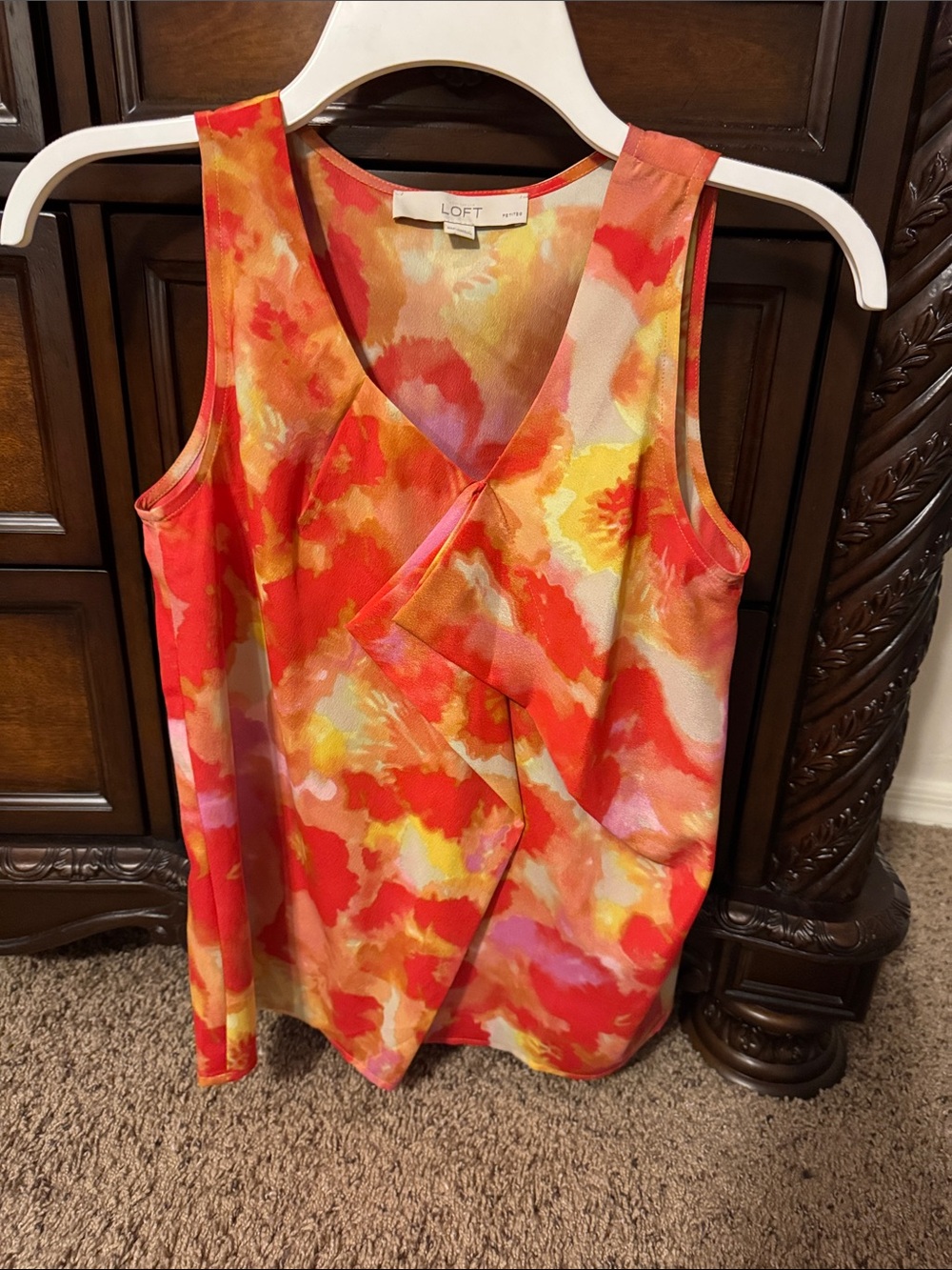 LOFT Coral Yellow Watercolor Ruffle-Front Camisole